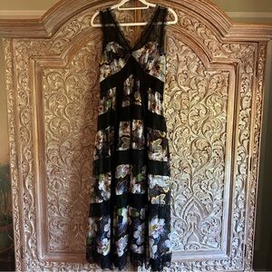 Anthropologie Black and Multicolor Floral Maxi Dress